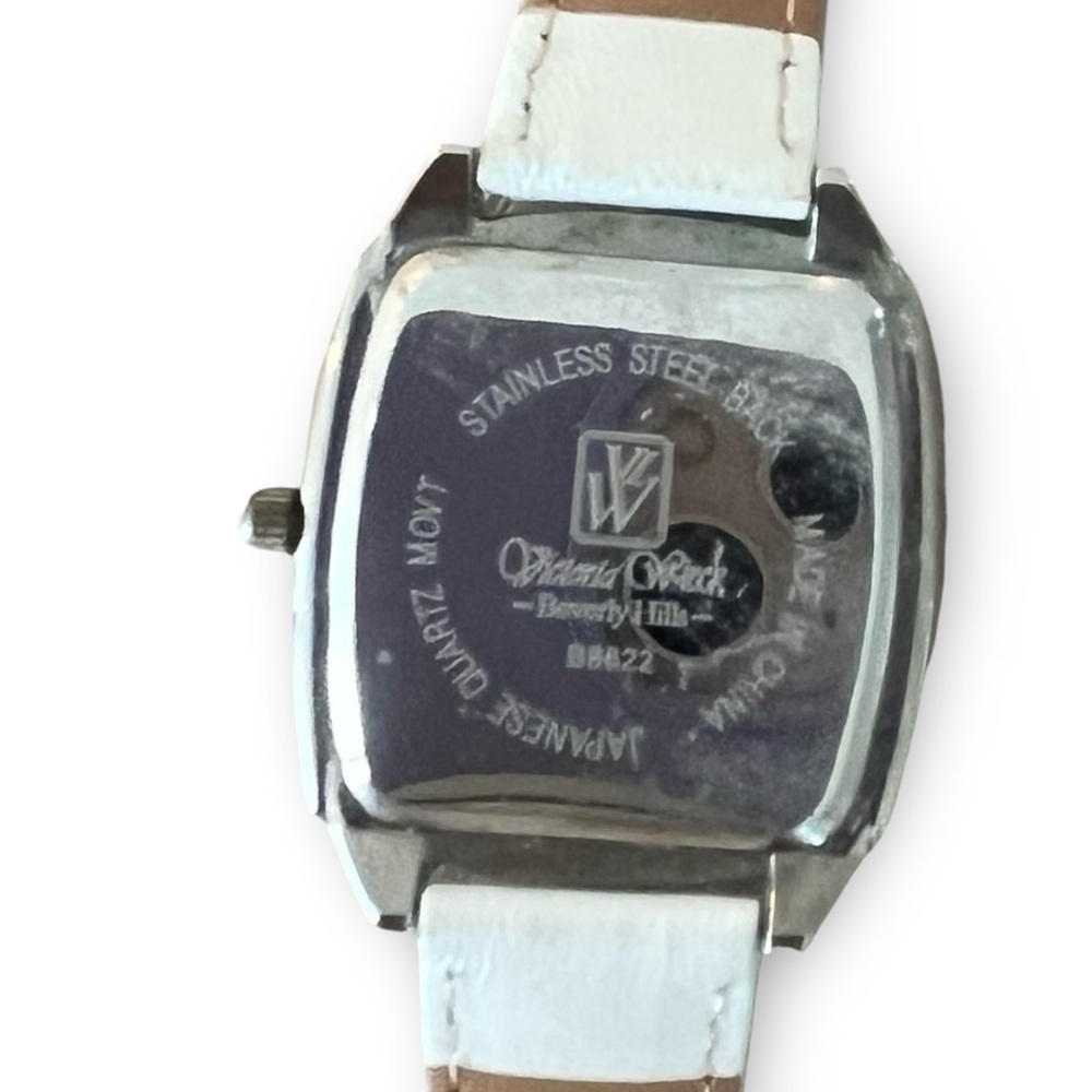Victorian Wieck White Leather Band Rhinestone Watch - Picture 4 of 6